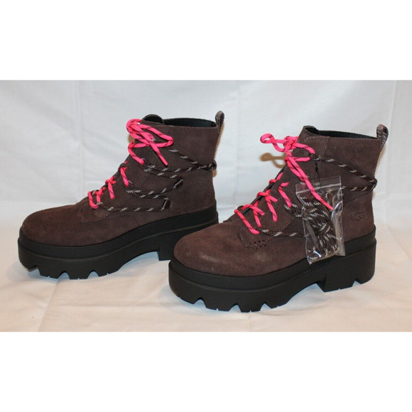 UGG WOMEN'S BRISBANE SUEDE LACE UP PLATFORM WATERPROOF BOOTS CEDAR BROWN SZ 10 - Picture 4 of 8